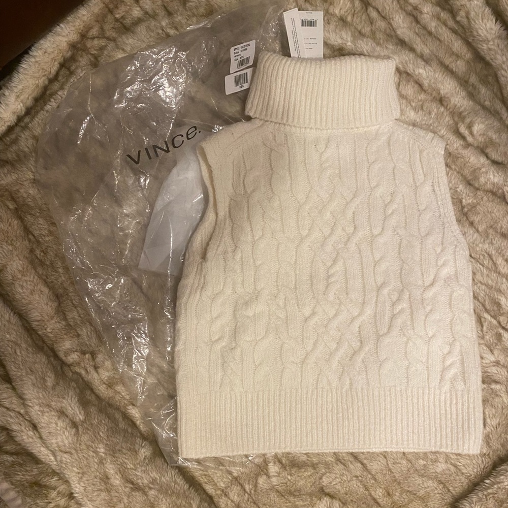 Vince twisted cable turtleneck wool sweater tank - Picture 2 of 2